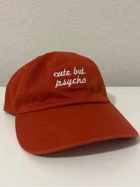 Embroidered 'Cute But Psycho' Orange Baseball Cap
